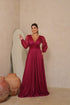 vestido manga longa plissado VESTIDO DE FESTA PETRA FINA MARSALA M